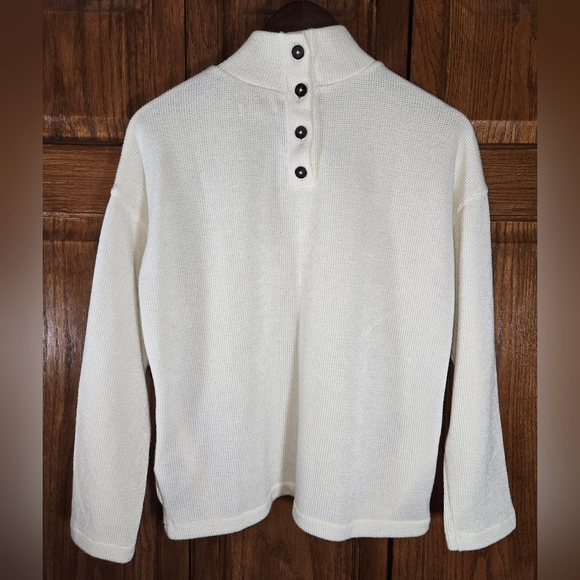 Madewell Mock Neck Button Back Ribbed Cream Color Pockets Top, sz S - Picture 3 of 3